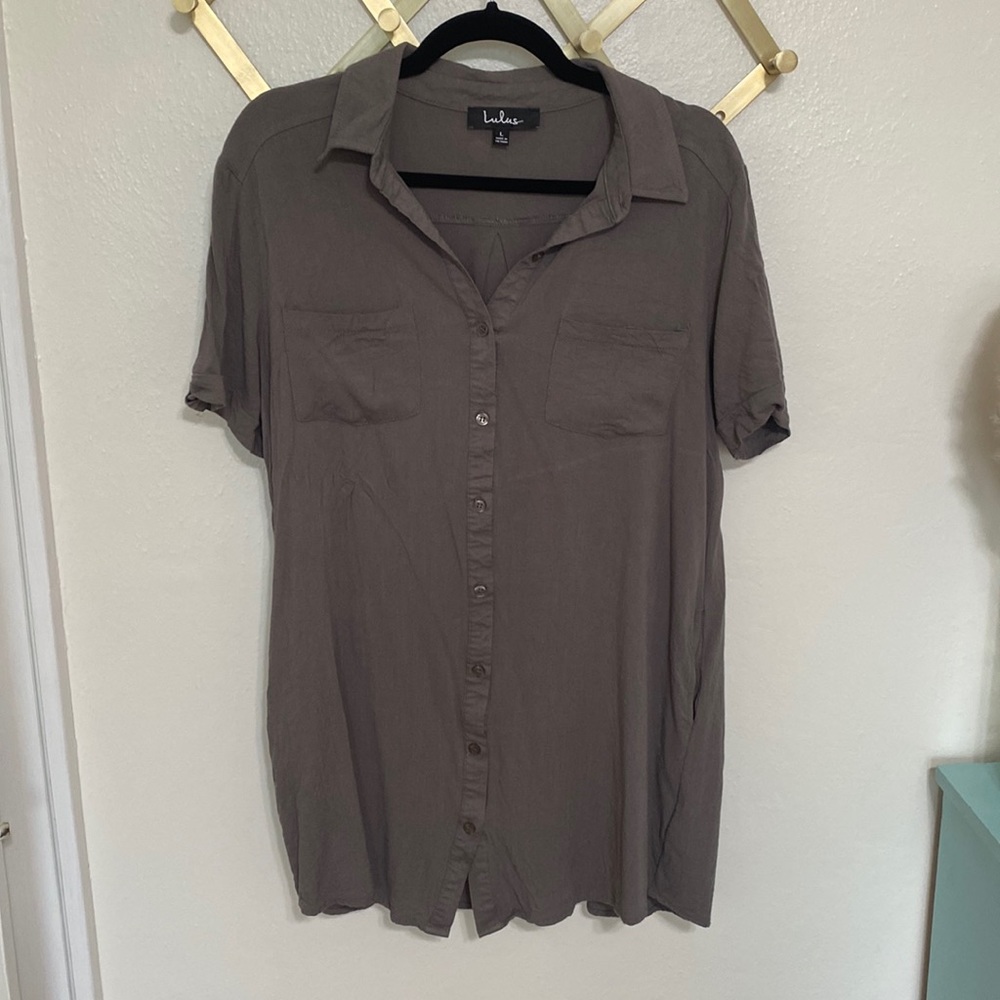 Lulu’s button dress. Muted olive green. Size large.